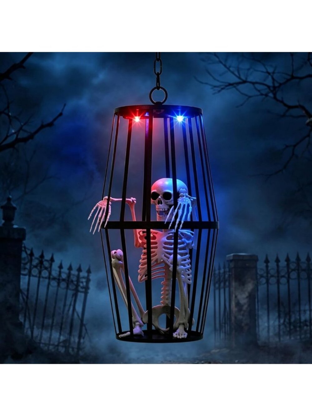 23” Scary Solar Hanging Skeleton Ghost - Outdoor Halloween Decoration Prop